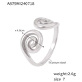 Silver twisted titanium steel open ring with 1.0cm spiral design in size 7 finish - One Size US 7 / Spiral Design (A879-Silver)