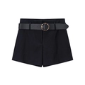 Pantaloncini neri a vita alta da donna con cintura in pelle e fibbia dorata - XS / Shorts