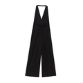 Eleganter schwarzer Halterneck-Jumpsuit mit weitem Bein und Bindegürtel, ärmellos - XS / Schwarz