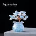 Aquamarine crystal money tree with copper wire and glass base for home decor - Aquamarine (18 Grains) Fish Tank Jar Tree
