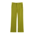 Grasgrüne Hose mit hoher Taille und weitem Bein im geraden Schnitt auf weißem Hintergrund - XS / Schlaghose / Grasgrün