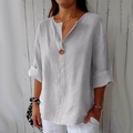 Chemise ample grise en coton et lin pour femme avec col en V et bouton en bois - 3XL / Gris