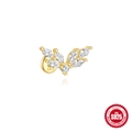 S925 sterling silver gold stud earring with marquise zirconia leaf wing design - Leaf Wing Style Gold (#11)