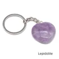 Lilac purple lepidolite heart keychain with polished natural stone and silver metal ring - Lepidolite