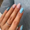 Pink and light blue short oval press-on nails with 24 pieces and blue glitter French tips - Bz1490 Is Flawless. / Glue Type