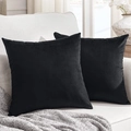 Set of two black velvet square pillow covers on a cozy sofa with knit blanket - 30*50cm (No Insert) / Black