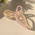 Pinza para el pelo de lazo en acrílico rosa y naranja con resorte dorado - Pinza de Lazo de Cinta / Rosa Loto