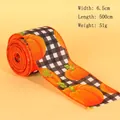 6.5cm wide black and white plaid ribbon with orange pumpkin prints for fall decor - Black White Plaid Pumpkin Green Leaves Style / 6.5cmx5m