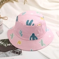 Pink cotton fisherman hat for kids with colorful cartoon cactus and star patterns - Kids / Pink Cactus