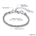 Elegantes 4mm silbernes Kordelkettenarmband aus poliertem 316L Edelstahl für Damen - 4mm--16+5CM / Stahlfarbe