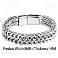 Detail view of 8mm wide silver stainless steel curb chain with thick double weave link - 4*8 Dragon Bone Pattern / 19cm
