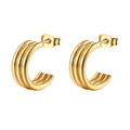 Golden multi-layer hoop earrings in crescent C-shape made of polished stainless steel - Flat Joint C-Shape Gold Color (MS-049)