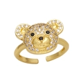 Cute adjustable gold bear ring with white and black cubic zirconia stones - Adjustable Open / White