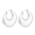 Polished silver stainless steel thick teardrop hoop earrings with high mirror finish - Style B Hollow Chunky Moon (KE109507) / Steel