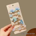 5-piece set of girls' blue hair clips with pearls, shells, and bear motifs - #10#5198 Blue Balloon 5-piece Set