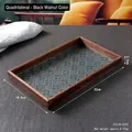 Vassoio rettangolare in legno di noce nero con fondo in vetro goffrato per tè e spuntini - Rettangolo - Noce Nero / 32x19.5x2.5cm