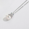 Vintage ketting met kroon-parelhanger en gekleurde edelstenen op zilveren ketting - Kroon Parel (Zilver) (XL3469)