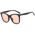 Retro cat-eye oversized sunglasses with black frame and orange lenses with silver rivets - Black Frame Light Tea Lens