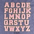 Toppe con lettere in ciniglia rosa e paillettes dorate per vestiti, altezza 5,5 cm - G1-1-L/5,5cm/Rosa/Set di 26 Lettere