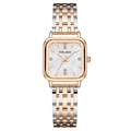 Montre carrée en or rose pour femme avec cadran nacré et bracelet en métal bicolore - Or & Argent