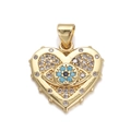 Gold heart evil eye pendant with blue zircon stones for DIY necklace and earrings - DBN156-10 Heart Eye Pendant