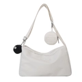 Off-white large capacity nylon crossbody bag with fashion logo and plush ball pendant - With Pendant / White