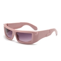Y2K punk style square sunglasses with pink glossy frame and purple gradient lenses - Solid Pink Frame Double Grey Lens