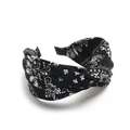 Böhmisches schwarzes breites Stirnband mit weißem Paisley-Muster und Knotendetail - Schwarzes Paisley
