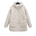 Minimalist cream hooded quilted jacket with wavy stitching and front zipper closure - XS / Milky White
