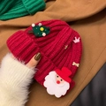 Winter knitted hat in red with festive Christmas antlers and plush 3D character ornaments - 3556-Santa Claus Style / Red