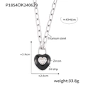 Collar de acero de titanio con colgante de corazón, esmalte negro y piedra circón - Color Acero