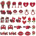 20-teiliges Valentinstag-Emaille-Charm-Set mit roten Herzen und vergoldetem Metallsockel - Gemischte 30 Rot-Serie (SN1659)