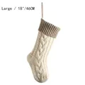 Large 18-inch cream knit Christmas stocking with textured cable pattern and khaki cuff - Ivory Body/Flax Cuff
