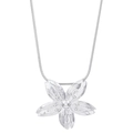 Collier pendentif fleur argentée minimaliste avec pétales détaillés sur chaîne serpent - Fleur de Cerisier à Cinq Pétales Veinée (0606) / Acier