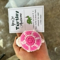 Handmade pink and white crochet turtle doll with positive affirmation gift card - Positive Doll + Card / Pink