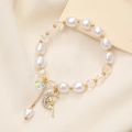 Elegant gold moon fairy pearl bracelet with crystal beads and heart charm - Moon Angel Pearl Crystal Style (K3393)