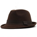 Side view of brown wool fedora hat showing textured felt fabric and ribbon detail - M (56-58cm) / Coffee