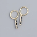 S925 silver gold hoop earrings with three rectangular black zircon pendants in geometric style - 925 Silver / Golden Color (black Zircon)