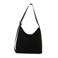 Large black matte suede hobo tote bag with adjustable shoulder strap for women - Black