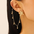 Ear cuff a forma di stella marina dorata con catena sottile e perline stile oceano - Stile Orecchino Bottone Stella Marina Perla Rotonda Clip Cartilagine (3930) / Pezzo Singolo / oro kc