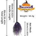 Halloween purple mesh witch broom with spider web pattern and 90cm black handle - Purple Spider Web Broom