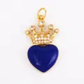 Golden crown and navy blue heart pendant inlaid with white zircon and enamel finish - Blue Crown Heart-ABG8886