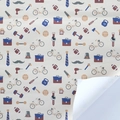 Men's gift wrapping paper featuring blue dumbbells and sports icons on off-white base - Business Tie