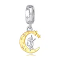 Pendentif chat et lune en argent 925 avec placage doré et oxydes de zirconium - Pendentif Chat et Lune 0037