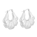 Polished silver hollow wave earrings in stainless steel with a bold rippled design - Pod Shape 3D Hollow Earrings - Steel Color