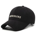 Black corduroy baseball cap with white RECUSLIVE letter embroidery and curved brim - Black with Gold Embroidery
