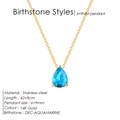 Collier en acier doré 14K avec pendentif goutte en pierre de naissance aigue-marine - Déc-Bleu Lac