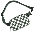 Waterproof polyester waist bag with dark green and white checkerboard pattern and strap - Bean Green Checkerboard