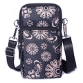 Mini black crossbody phone bag with beige mandala pattern and three zipper pockets - Vintage Print