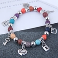 Boho-Perlenarmband mit Türkis-Herzanhänger und silbernem Schlüsselschloss-Charme - Bunt